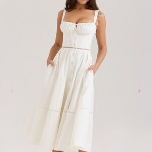 House of CB Chiarina White Cotton Button Front Midi Dress